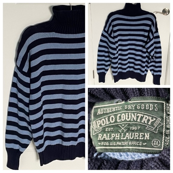 PoloRalph Lauren vintage polo country turtleneck striped Sweater 35610 - Picture 1 of 13